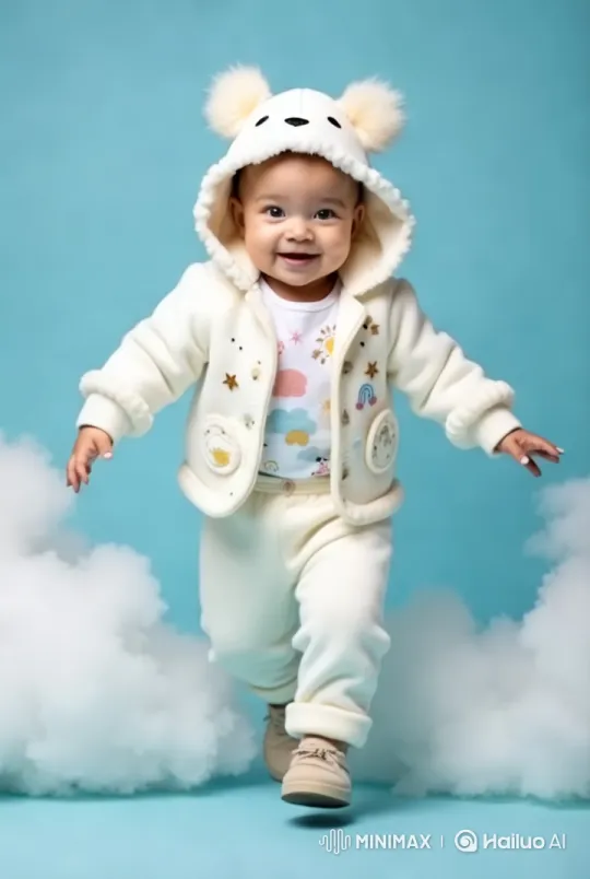 Baby in White Bear Outfit Delivers Joyful Dance Performance – AI Generated Video | Hailuo AI