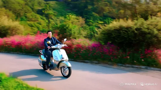 Man Scoots, Woman Joins, Adventure Begins – AI Generated Video | Hailuo AI