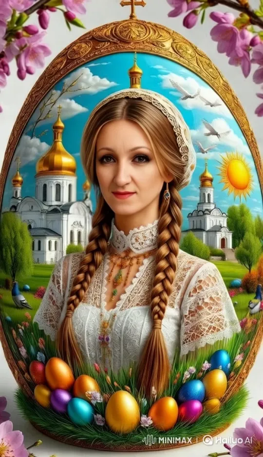 Easter Celebration: Woman in Lace Amidst Decorated Pastel Scene – AI Generated Video | Hailuo AI