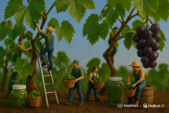 Miniature Grape Harvest in Aesthetic Vineyard Setting – AI Generated Video | Hailuo AI