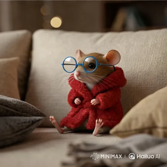 Adorable Mouse on Couch in Cozy High Aesthetic Scene – AI Generated Video | Hailuo AI