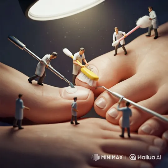 Miniature Lab Coat Figures Tend to Giant Foot – AI Generated Video | Hailuo AI