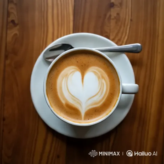 Heart-Shaped Latte Art Captured on Cozy Cafe Table – AI Generated Video | Hailuo AI