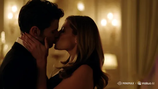 Intimate Kiss Captured in Elegant, Dimly Lit Room – AI Generated Video | Hailuo AI