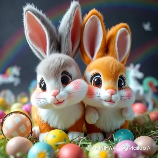 Easter Celebration with Adorable Bunnies and Eggs – AI Generated Video | Hailuo AI
