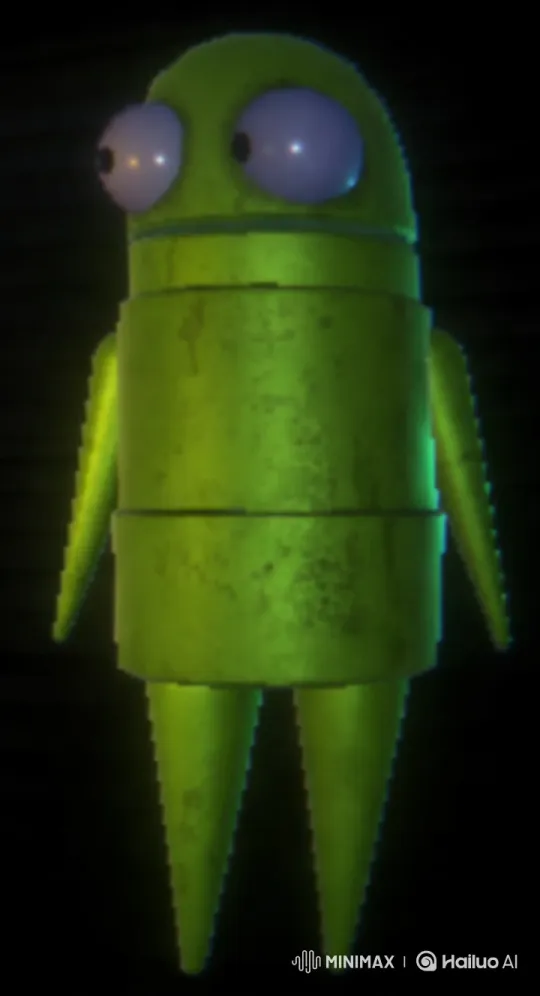 Aesthetic Green Robot with Stain Contrast Scene – AI Generated Video | Hailuo AI