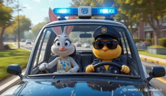 Easter Bunny and Officer Chick Speed Down the Road – AI Generated Video | Hailuo AI