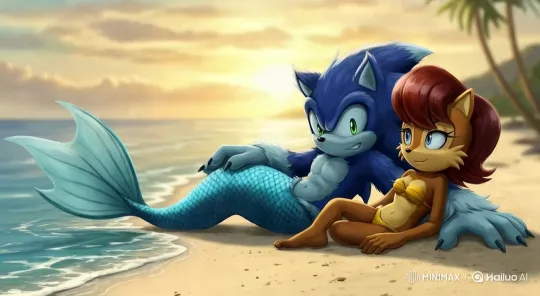 Romantic Beach Moment: Blue Mermaid Sonic and Fox – AI Generated Video | Hailuo AI