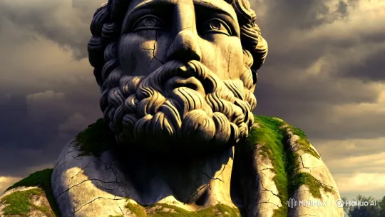 Stormy Sky Backlights Timeless Stoic Statue – AI Generated Video | Hailuo AI
