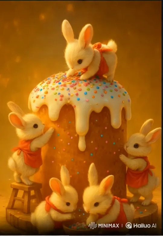 Tiny Bunnies Decorate a Giant Easter Cake – AI Generated Video | Hailuo AI