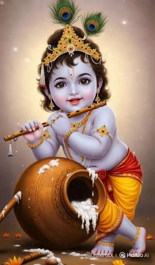 Aesthetic Showcase of Krishna's Playful Antics with Milk – AI Generated Video | Hailuo AI