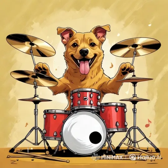 Energetic Dog Enthusiastically Plays Drums – AI Generated Video | Hailuo AI
