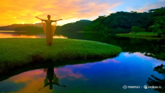 Tranquil Landscape with Solitary Figure – AI Generated Video | Hailuo AI