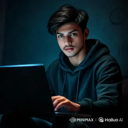 Focused Young Man Intently Typing in Dimly Lit Room – AI Generated Video | Hailuo AI