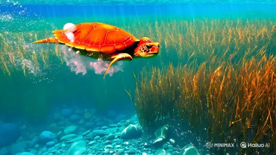 4K Underwater Scene: Turtle in Serene, Sunlit Habitat – AI Generated Video | Hailuo AI