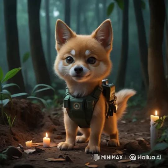 Mystical Forest Scene with Alert Dog and Soft Candles – AI Generated Video | Hailuo AI