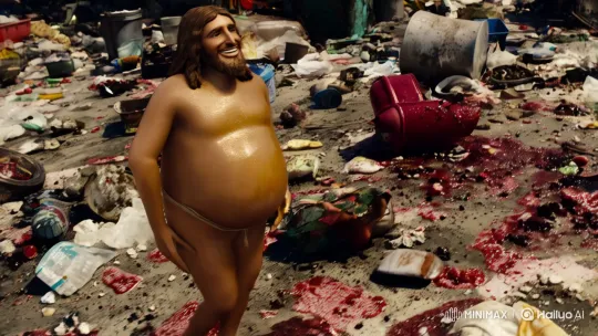 Hyper-Realistic Jesus Amidst Squalor with Serene Smile – AI Generated Video | Hailuo AI