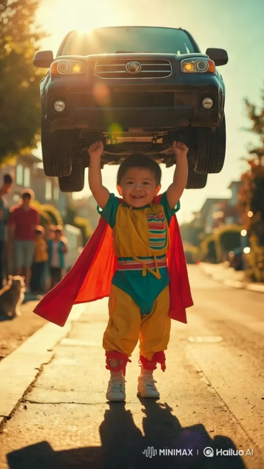 Toddler Safely Lowers Car, Captivating Bystanders – AI Generated Video | Hailuo AI