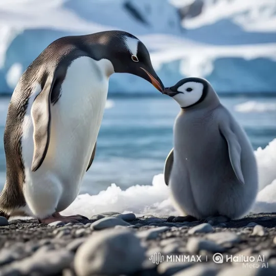 Penguin Family Moment on Icy Shoreline – AI Generated Video | Hailuo AI