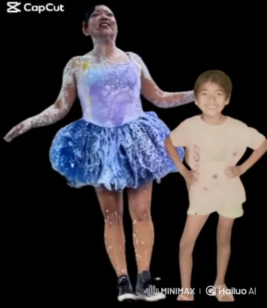 Woman in Foam Embraces Her Past Self – AI Generated Video | Hailuo AI