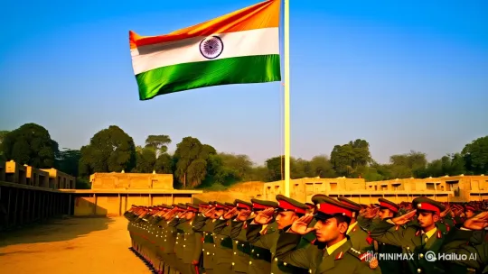 Indian Army Salutes Flag in Morning Ceremony – AI Generated Video | Hailuo AI