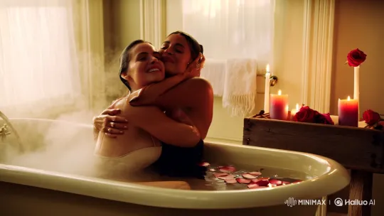 Intimate Warmth: Women Bathing in Romantic Candlelight – AI Generated Video | Hailuo AI
