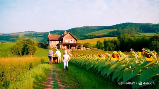 Rural Serenity: Family Farming Amidst Golden Fields – AI Generated Video | Hailuo AI