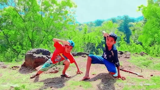 Boys' Playful Activity in Lush Greenery – AI Generated Video | Hailuo AI