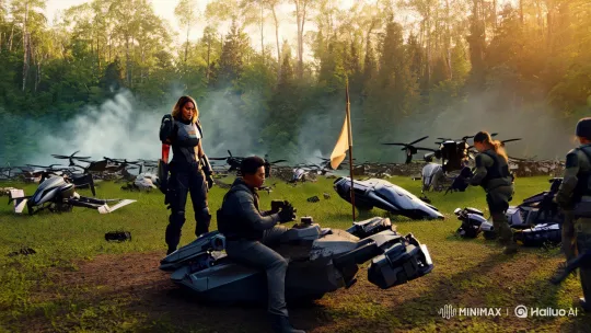 Dawn of Unity: Humans Triumph Over AI in Post-Battle Serenity – AI Generated Video | Hailuo AI