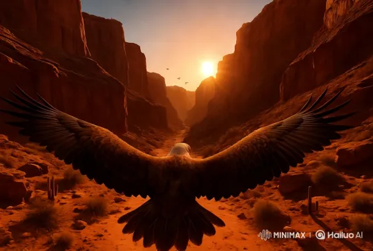 Eagle Soars Through Majestic Desert Canyon at Dawn – AI Generated Video | Hailuo AI