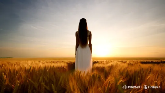 Solitary Woman in Golden Wheat Field at Sunset – AI Generated Video | Hailuo AI