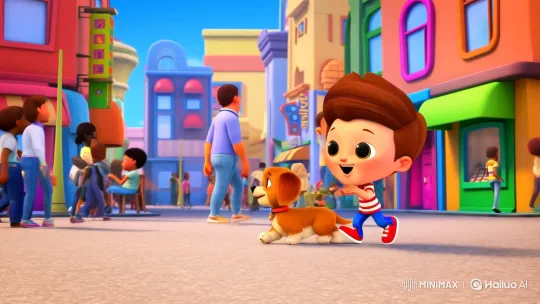 Boy and Dog's Joyful Run in Urban Street Setting – AI Generated Video | Hailuo AI