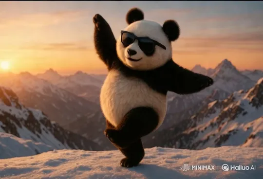 Panda Dance in Snowy Sunrise Panorama – AI Generated Video | Hailuo AI