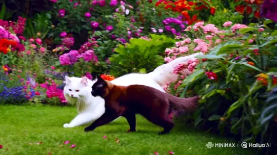 Graceful Cats Dance in Colorful Garden – AI Generated Video | Hailuo AI