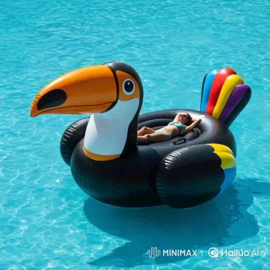 Inflatable Toucan Deflates in Serene Pool Scene – AI Generated Video | Hailuo AI