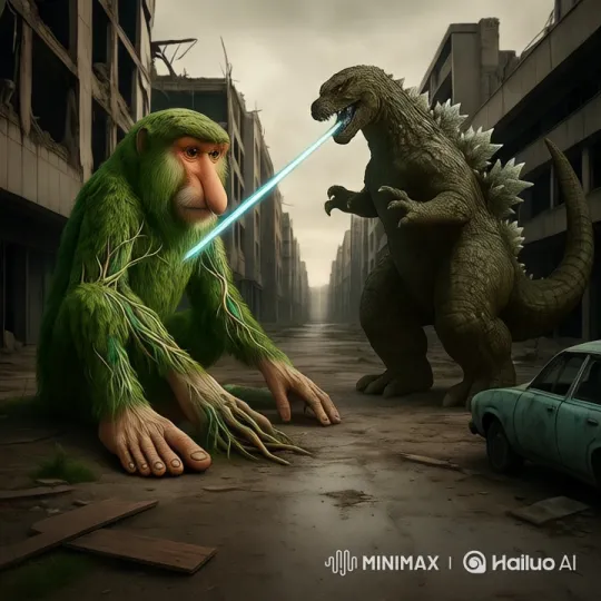 Epic Godzilla Battle in Post-Apocalyptic Cityscape – AI Generated Video | Hailuo AI
