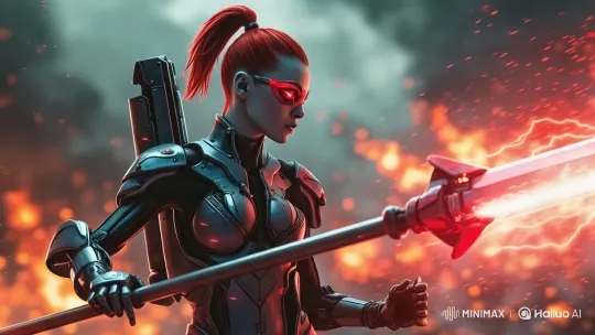Futuristic Warrior Battles in Fiery Chaos – AI Generated Video | Hailuo AI