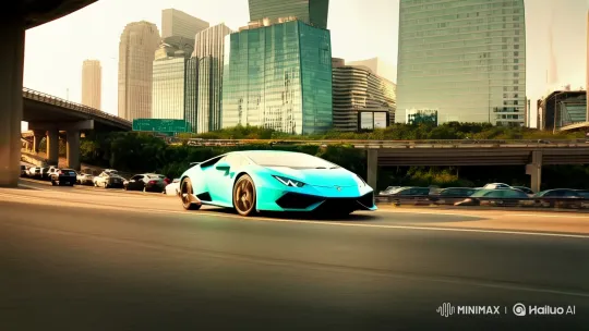Turquoise Lamborghini High-Speed Chase on Urban Highway – AI Generated Video | Hailuo AI