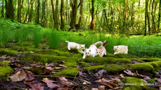 Kittens Play Chase in Sunlit Forest Setting – AI Generated Video | Hailuo AI