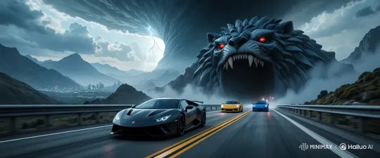 Highway Race with Mythical Creature and Lightning – AI Generated Video | Hailuo AI