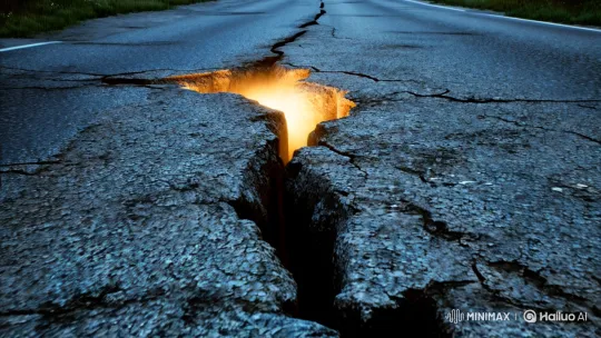Road Cracks Illuminated: A Dance of Light and Texture – AI Generated Video | Hailuo AI
