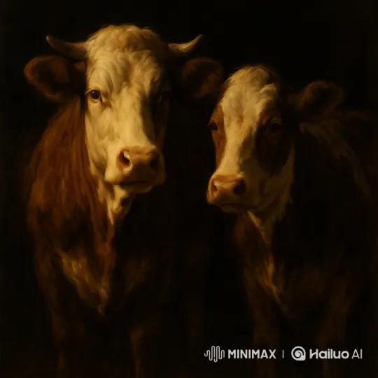 Aesthetic Study of Two Cows in Dramatic Light – AI Generated Video | Hailuo AI
