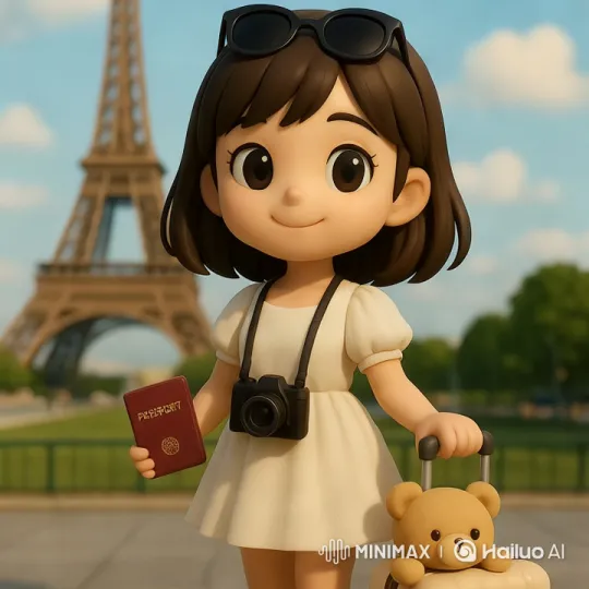 Doll Admires Parisian Beauty with Rainbow Backdrop – AI Generated Video | Hailuo AI
