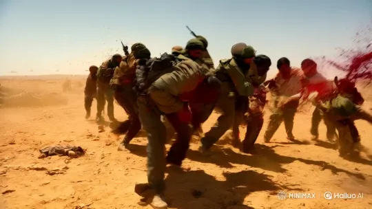 Desert Battle: Chaos, Air Strikes, and a Warrior's Triumph – AI Generated Video | Hailuo AI