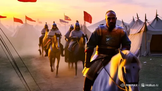 Mongol General Leads Weary Soldiers at Twilight – AI Generated Video | Hailuo AI