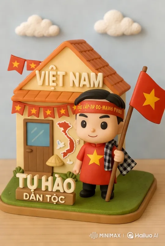 Patriotic Vietnamese Figurine Waves Flag in Serene Setting – AI Generated Video | Hailuo AI