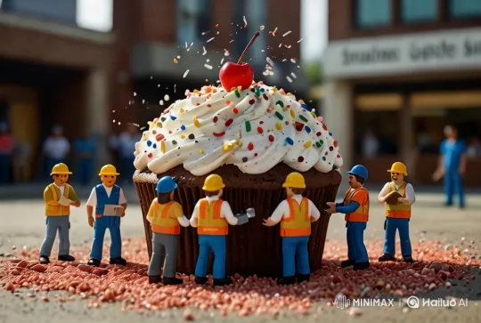 Grand Finale: Giant Cupcake Construction Celebration – AI Generated Video | Hailuo AI