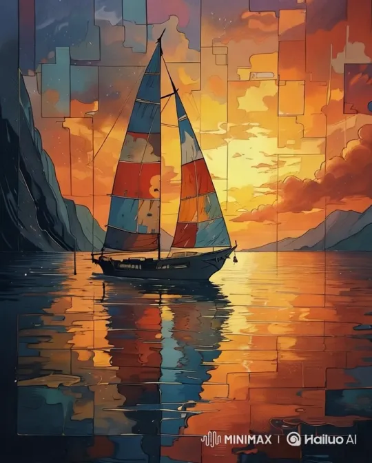 Sailboat Glides Through Stunning Sunset Landscape – AI Generated Video | Hailuo AI