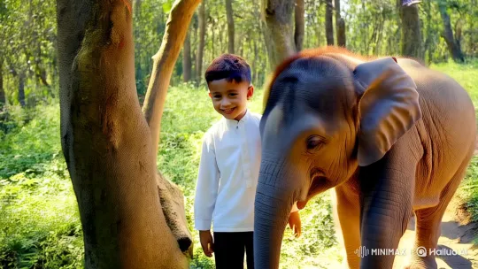Boy and Elephant Enjoy Serene Forest Walk – AI Generated Video | Hailuo AI