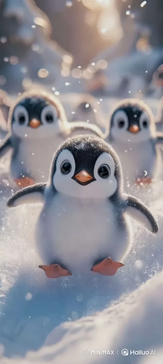 Adorable Penguins Marching in Snowy Beauty – AI Generated Video | Hailuo AI